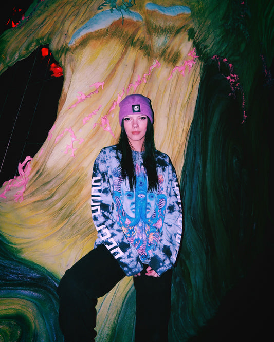 SPLIT FACE BLUE TIE DYE LS T-SHIRT