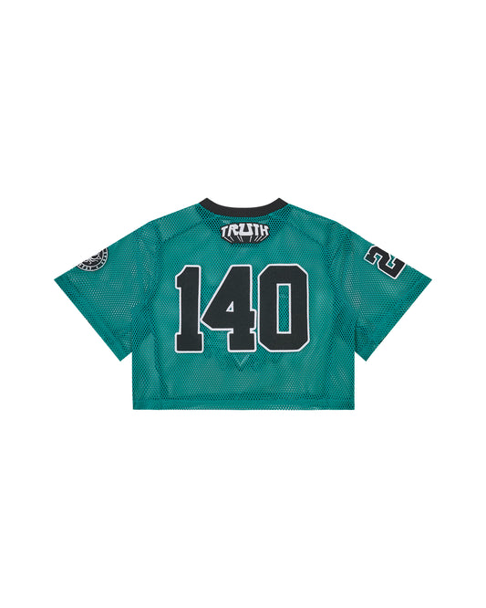 TEAL MESH CROP TOP JERSEY