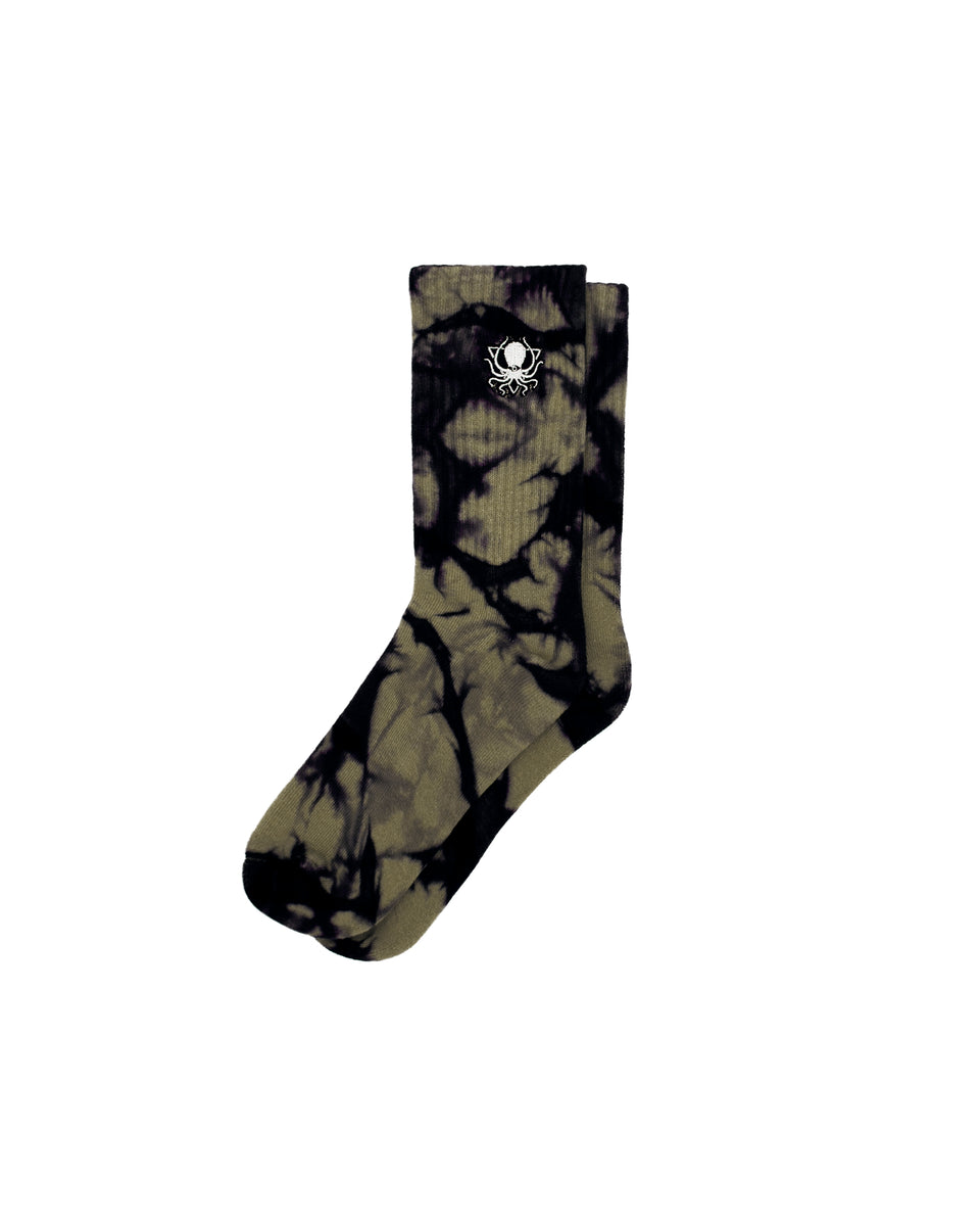 OLIVE GREEN TIE DYE SOCKS DEEP DARK AND DANGEROUS
