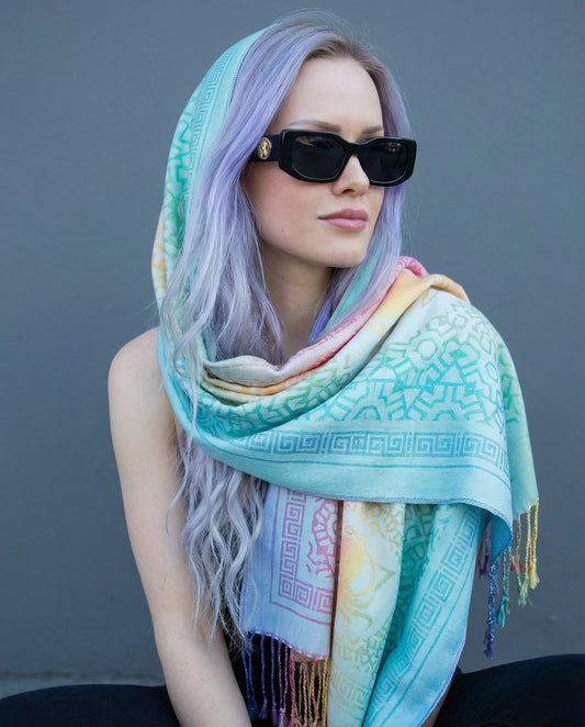 TEAL RAINBOW PASHMINA