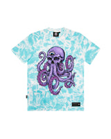 DDD HIMMELBLAUES Batik-T-Shirt mit Oktopus-Totenkopf