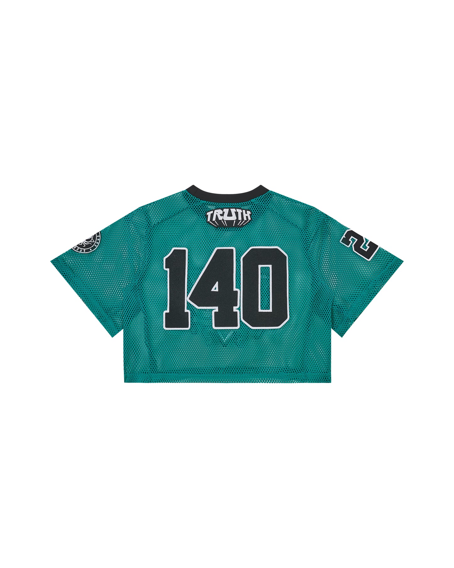 TEAL MESH CROP TOP JERSEY