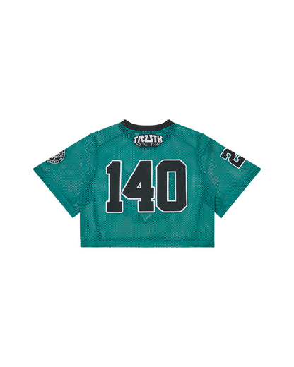 TEAL MESH CROP TOP JERSEY