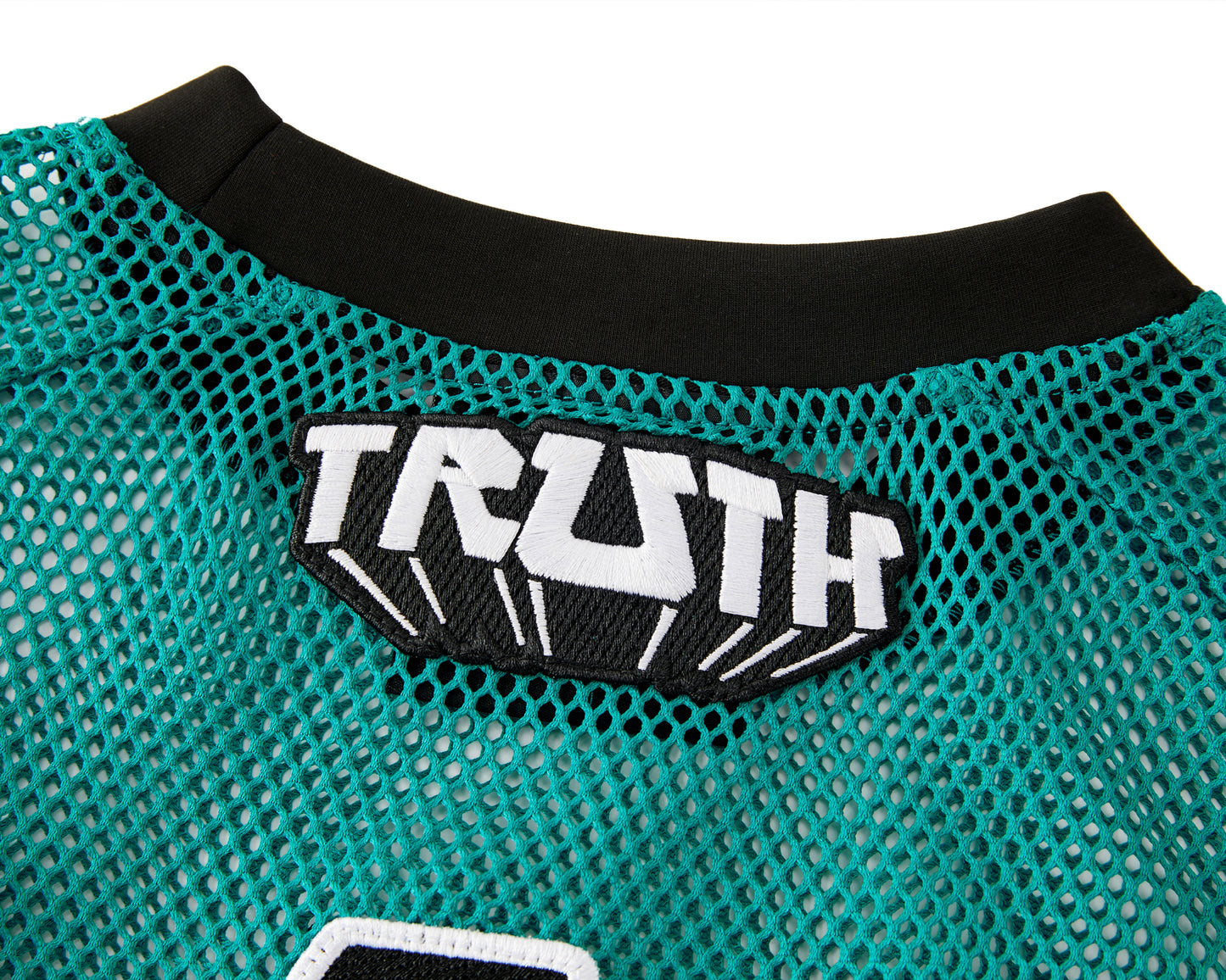 TEAL MESH CROP TOP JERSEY