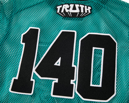 TEAL MESH CROP TOP JERSEY