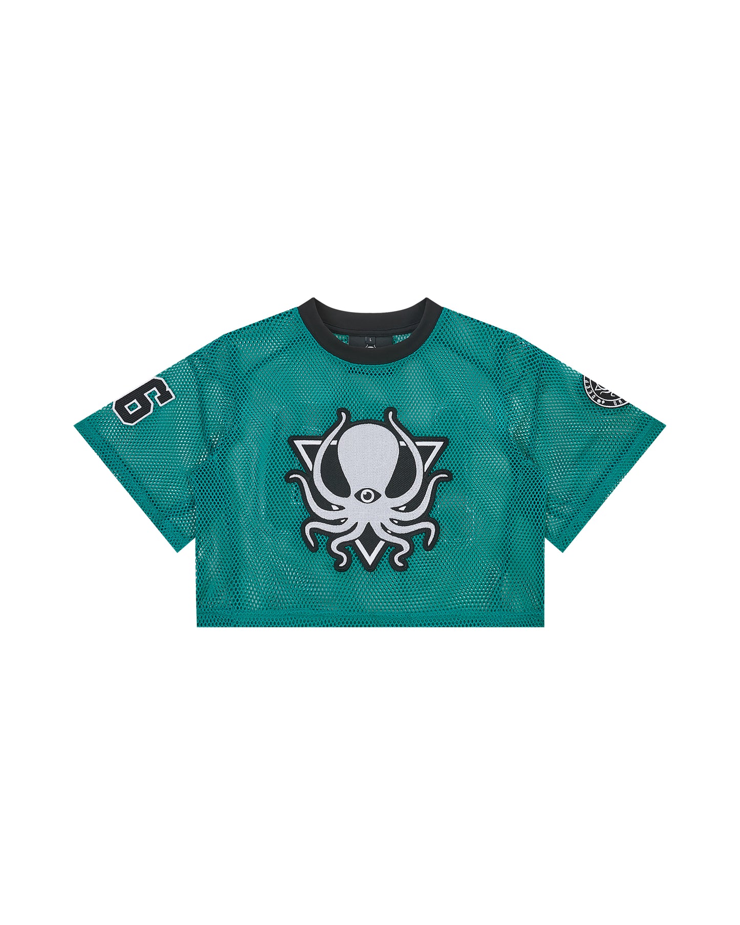 TEAL MESH CROP TOP JERSEY
