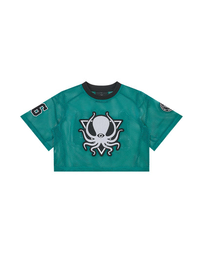 TEAL MESH CROP TOP JERSEY