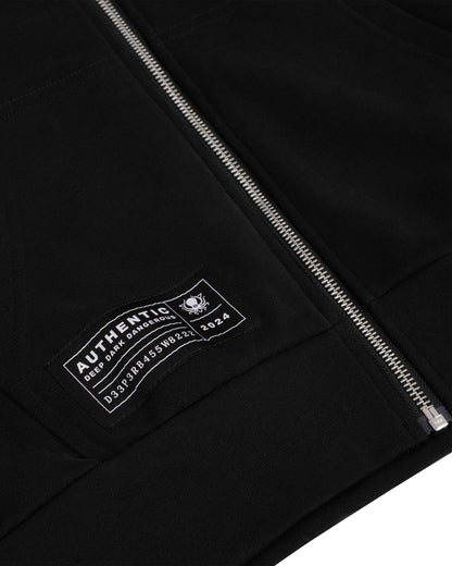 TIEFSCHWARZER HOODIE MIT REISSVERSCHLUSS