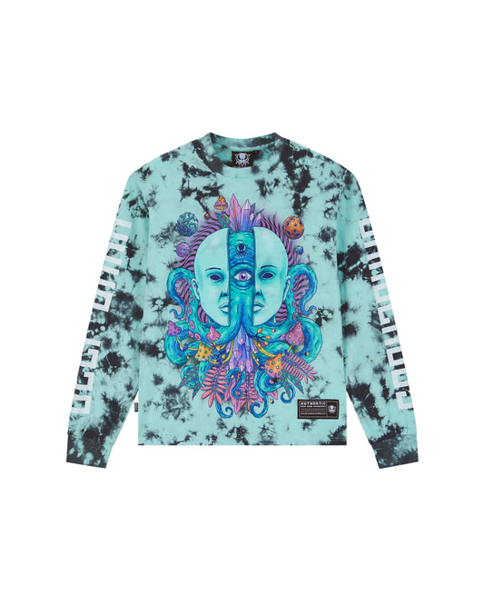SPLIT FACE BLUE TIE DYE LS T-SHIRT