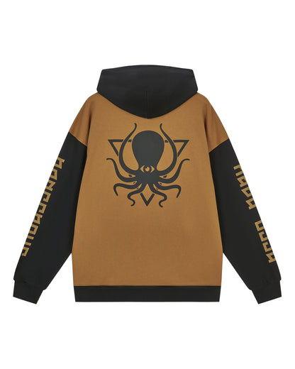 MAPLE BROWN COLOR BLOCK ZIP UP HOODIE