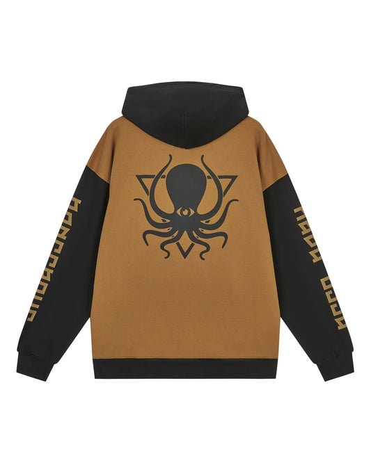 MAPLE BROWN COLOR BLOCK ZIP UP HOODIE