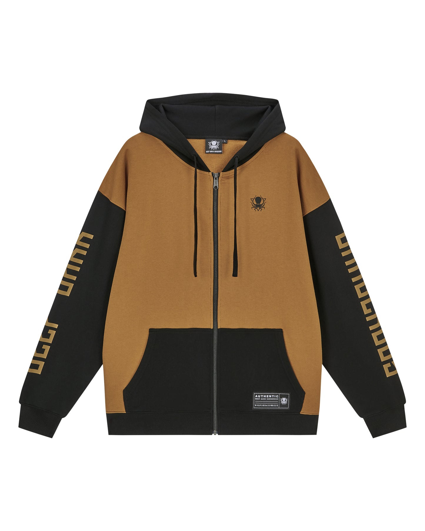 MAPLE BROWN COLOR BLOCK ZIP UP HOODIE