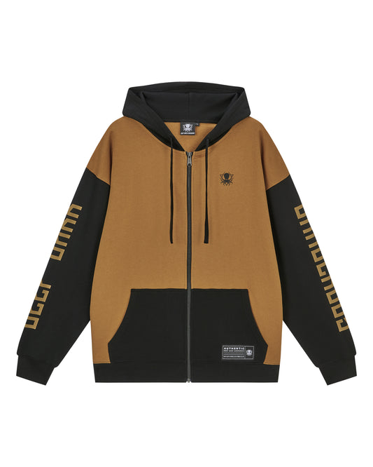MAPLE BROWN COLOR BLOCK ZIP UP HOODIE