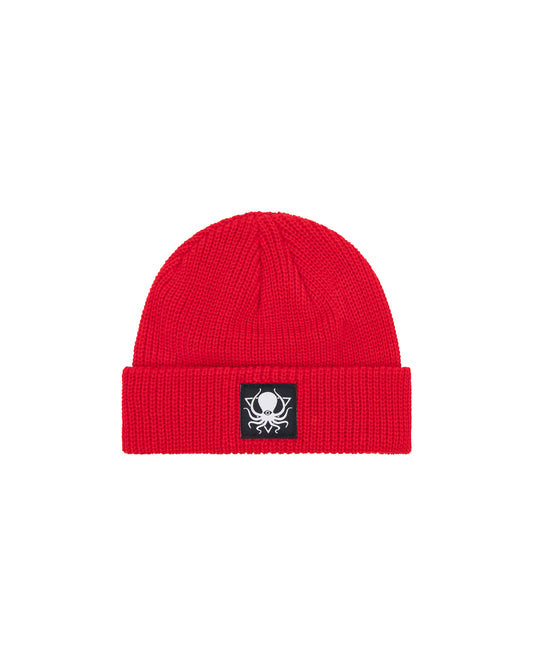 CRIMSON RED FISHERMAN PATCH BEANIE