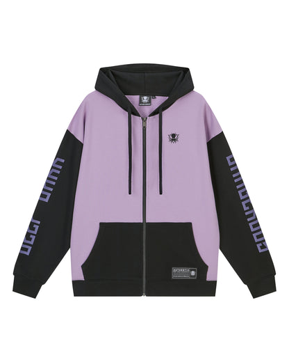 DUSTY PURPLE COLOR BLOCK ZIP UP HOODIE