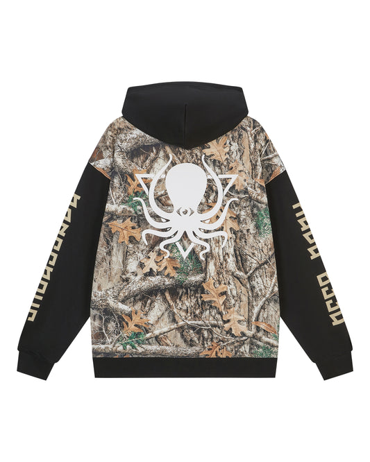 FOREST CAMO COLOR BLOCK ZIP UP HOODIE