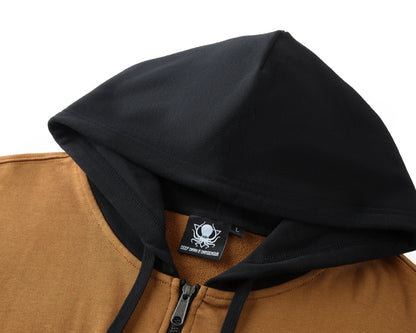 MAPLE BROWN COLOR BLOCK ZIP UP HOODIE