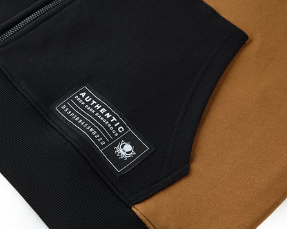 MAPLE BROWN COLOR BLOCK ZIP UP HOODIE