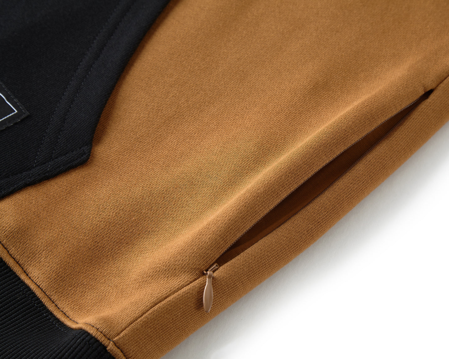 MAPLE BROWN COLOR BLOCK ZIP UP HOODIE