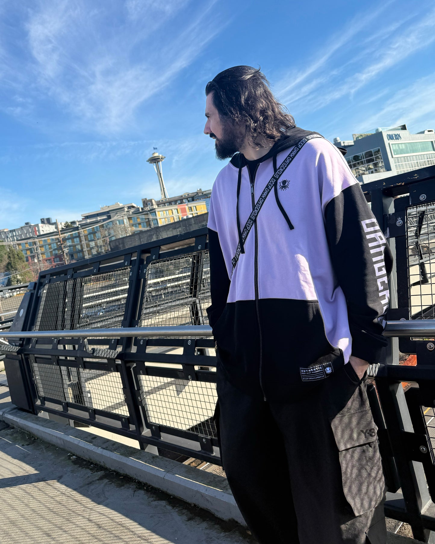 DUSTY PURPLE COLOR BLOCK ZIP UP HOODIE